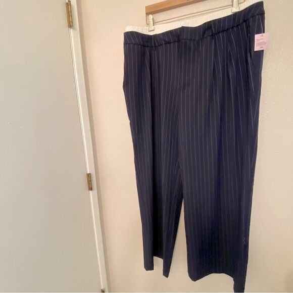 Wild Fable High-Rise Wide Leg Boxer slacks pants Trouser Navy Blue Pinstripe XXL - Picture 2 of 12